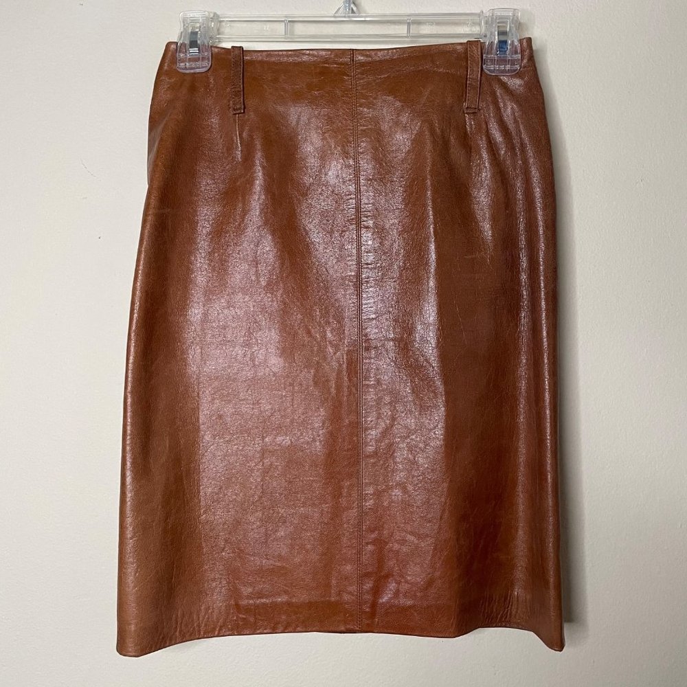 Laundry by Shelli Segal Lamb's Leather Pencil Cut Skirt Tan Size 2